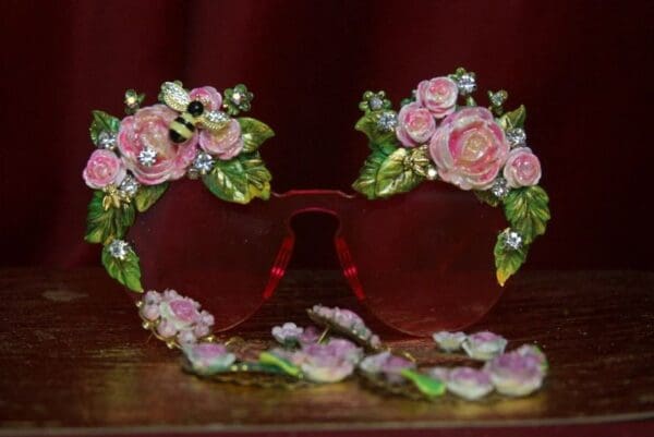 SOLD! 2733 Hand Painted Rococo Stunning Rose Leaf Bee Embellished Sunglasses - Image 2