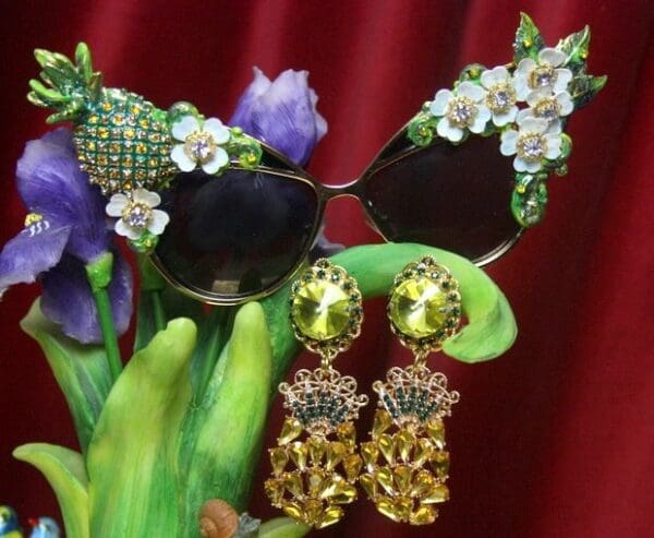 SOLD! 2739 Baroque Rococo Crystal Pineapple Flower Hand Painted Sunglasses - Image 3