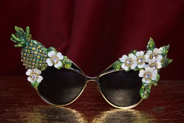 SOLD! 2739 Baroque Rococo Crystal Pineapple Flower Hand Painted Sunglasses - Image 4