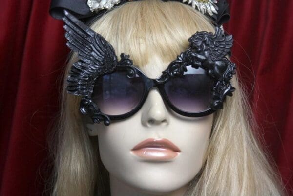SOLD! 2743 Black Winged Pegasus Baroque Sunglasses - Image 4