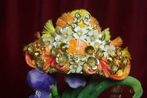 SOLD! 2745 Sicilian Baroque Orange Fruit Hand Painted Tassel Tall Crown - Image 4