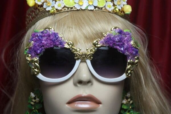 SOLD! 2749 Hydrangea 3 D Effect Baroque Gold Filigree Sunnies - Image 4