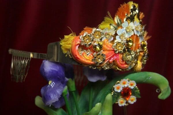 SOLD! 2745 Sicilian Baroque Orange Fruit Hand Painted Tassel Tall Crown - Image 9