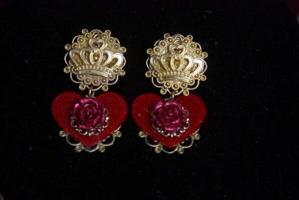 SOLD! 2754 Baroque New Collection Heart Rose Crown Studs Earrings - Image 4