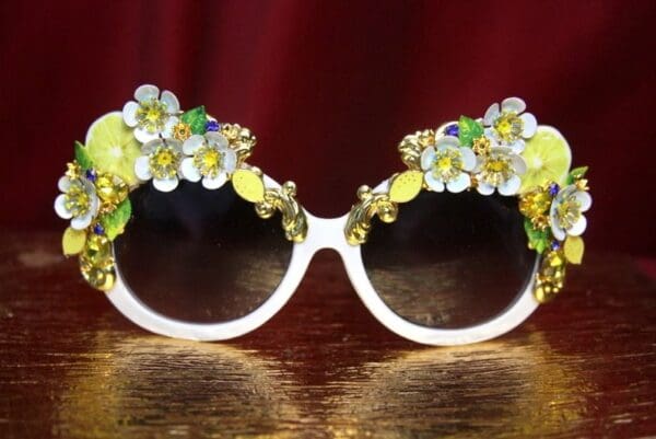 SOLD!2755 Lemon Sicilian Fruit Hand Painted Flower Embellished Sunglasses - Image 3