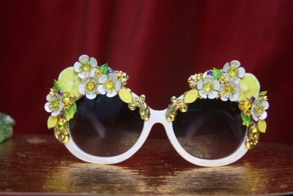 SOLD!2755 Lemon Sicilian Fruit Hand Painted Flower Embellished Sunglasses - Image 4