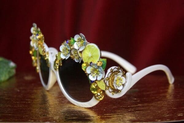 SOLD!2755 Lemon Sicilian Fruit Hand Painted Flower Embellished Sunglasses - Image 5
