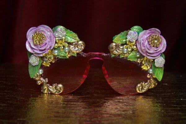 SOLD! 2757 Total BAroque Stunning Hand Painted Roses Curves Pink Sunglasses - Image 6