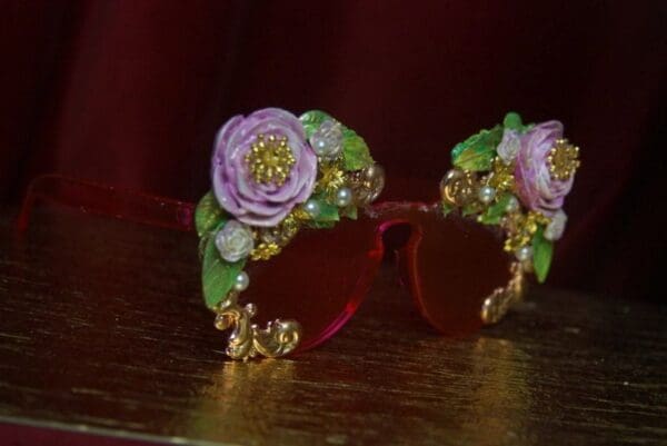 SOLD! 2757 Total BAroque Stunning Hand Painted Roses Curves Pink Sunglasses - Image 7