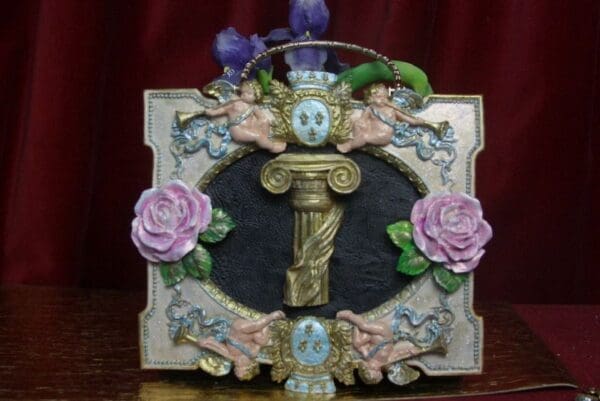 SOLD!2758 Hand Painted Unique Roman Column Cherubs Handbag Trunk - Image 2