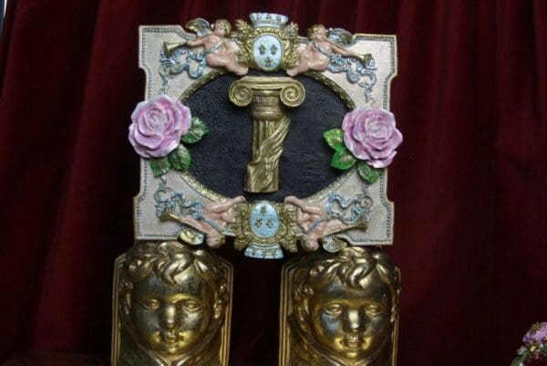 SOLD!2758 Hand Painted Unique Roman Column Cherubs Handbag Trunk - Image 4