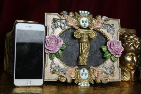 SOLD!2758 Hand Painted Unique Roman Column Cherubs Handbag Trunk - Image 9