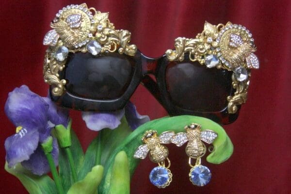 SOLD! 2759 Total Baroque Crystal CLear Bee Curves Embellished Sunglasses - Image 2