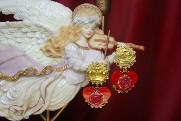 SOLD! 2754 Baroque New Collection Heart Rose Crown Studs Earrings