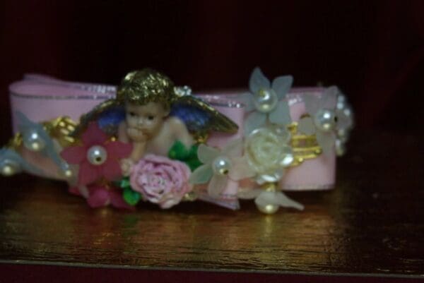 SOLD! 2760 Baroque Bow Cherub Dangle Flowers Pearl Crystal Headband - Image 4