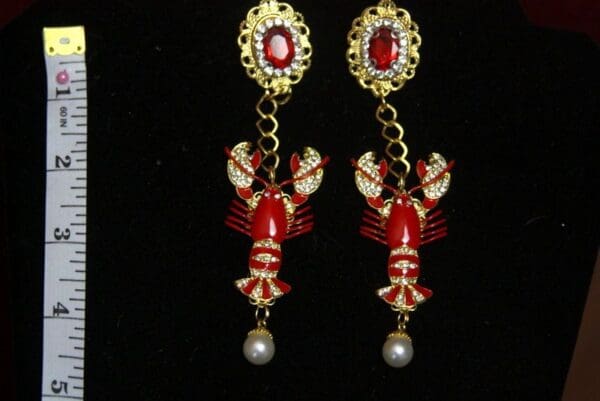 SOLD! 2767 Baroque Trendy Crystal Red Lobster Crystal Studs Earrings - Image 5