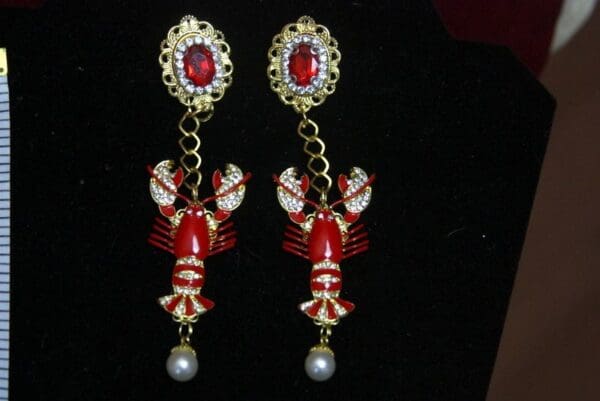 SOLD! 2767 Baroque Trendy Crystal Red Lobster Crystal Studs Earrings - Image 6