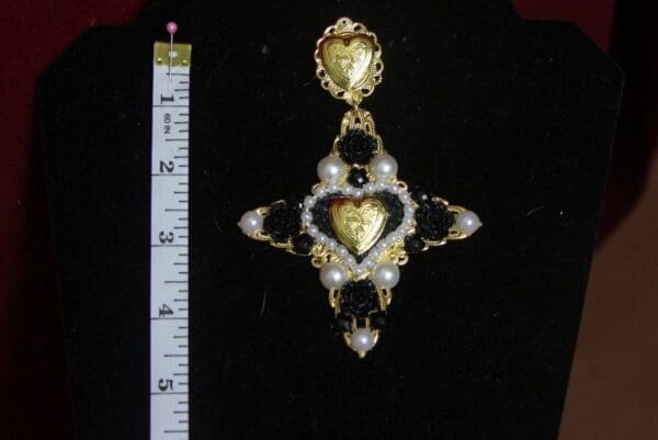 SOLD! 2785 Alta Moda Huge Black Heart Cross BAroque Earrings - Image 8
