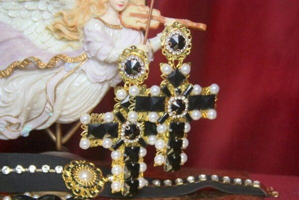 SOLD! 2786 Alta Moda Huge Square Cross BAroque Earrings - Image 7