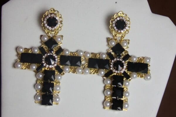 SOLD! 2786 Alta Moda Huge Square Cross BAroque Earrings - Image 9