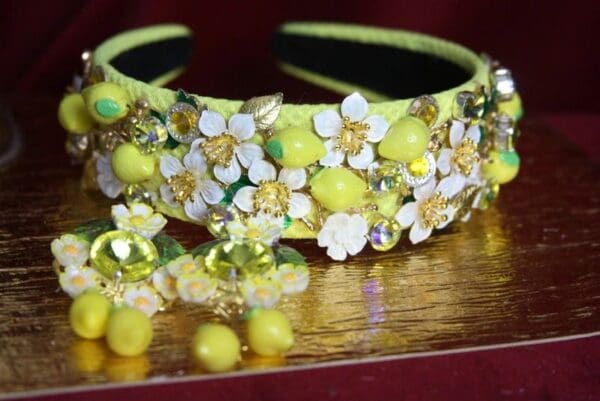 SOLD! 2794 Baroque Sicilian Lemon Hand Painted Flower Crystal Headband - Image 6