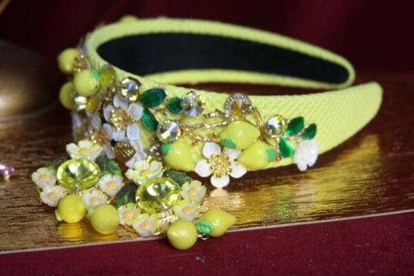SOLD! 2794 Baroque Sicilian Lemon Hand Painted Flower Crystal Headband - Image 7