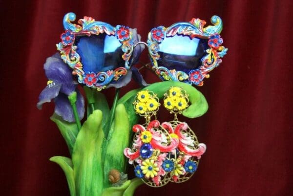 SOLD! 2797 Baroque Colorful Curves Hand Painted Embellished Sunglasses - Image 5