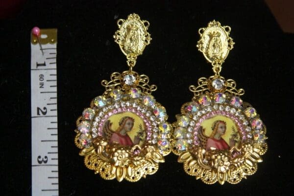 SOLD! 2799 Virgin Mary Clear Crystal Massive Studs Earrings - Image 4
