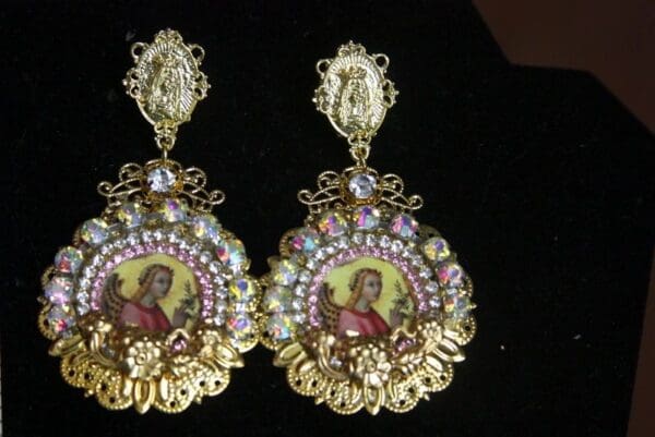 SOLD! 2799 Virgin Mary Clear Crystal Massive Studs Earrings - Image 5