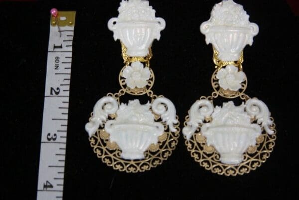 SOLD! 2805 Roman Pearlish Vase Flower Unusual Massive Earrings - Image 9