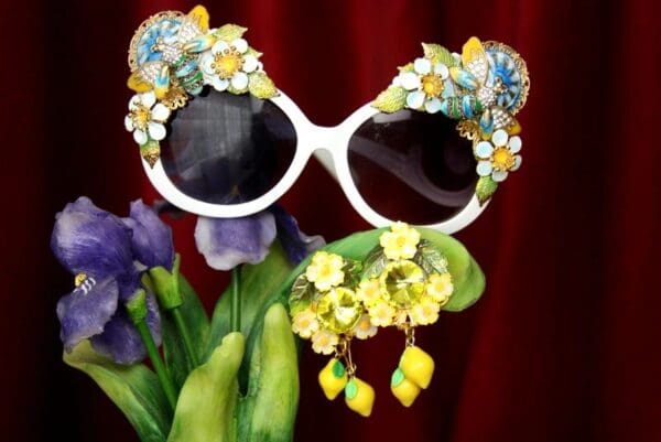 SOLD! 2806 Baroque Bee Flower Hand Painted Embellished Sunglasses - Image 6