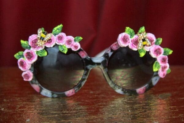 SOLD! 2808 Baroque Flower Print Hand Painted Roses Bee Sunnies - Image 2