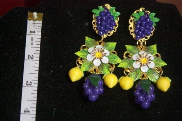 SOLD! 2815 Sicilian Lemon Leaf Grapes Stunning Earrings - Image 8