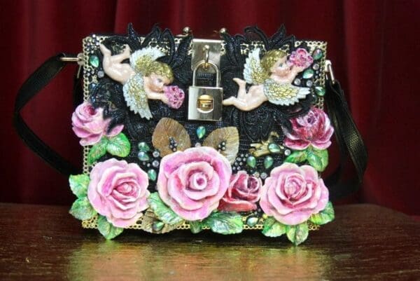SOLD! 2819 Total Baroque Hand Painted Cherubs Roses Trunk Handbag - Image 2