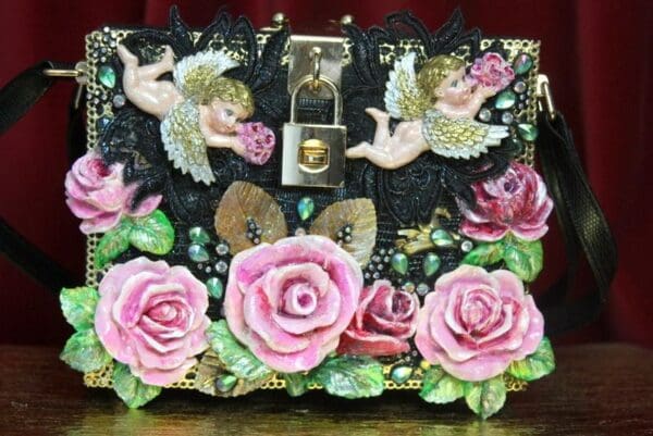 SOLD! 2819 Total Baroque Hand Painted Cherubs Roses Trunk Handbag - Image 3