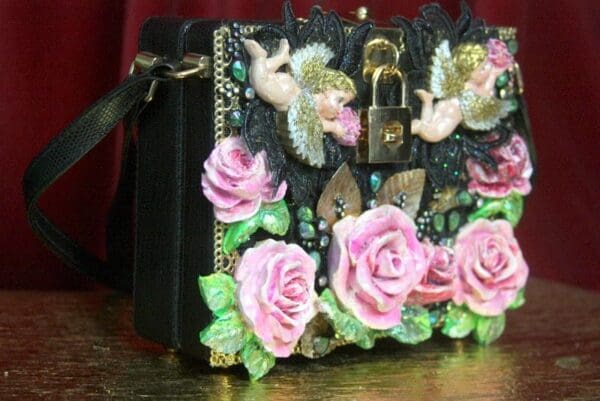SOLD! 2819 Total Baroque Hand Painted Cherubs Roses Trunk Handbag - Image 4
