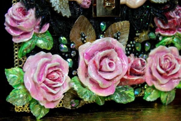 SOLD! 2819 Total Baroque Hand Painted Cherubs Roses Trunk Handbag - Image 5