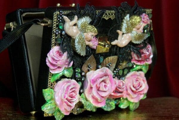 SOLD! 2819 Total Baroque Hand Painted Cherubs Roses Trunk Handbag - Image 6
