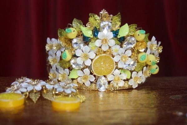 SOLD! 2832 Sicilian Lemon Fruit Baroque Leaf Crown Tiara - Image 8