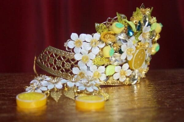 SOLD! 2832 Sicilian Lemon Fruit Baroque Leaf Crown Tiara - Image 9