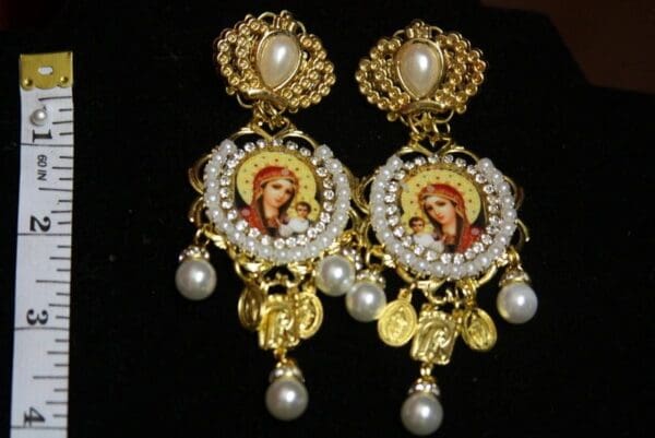 SOLD! 2859 Virgin Mary Massive Pearl Crown Studa Earrings - Image 6