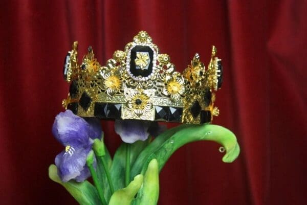 SOLD! 2870 Baroque Black Crystal Flowers Elegant Headband Crown - Image 2