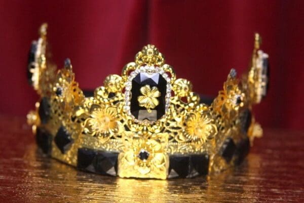 SOLD! 2870 Baroque Black Crystal Flowers Elegant Headband Crown - Image 5