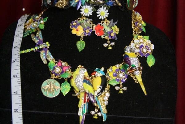SOLD! 2893 Enamel Birds Hand Painted Flowers Leaves Set - Image 6