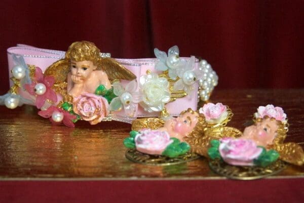SOLD! 2909 Stunning Hand Painted HCerub Putti BAroque Pink Headband - Image 7