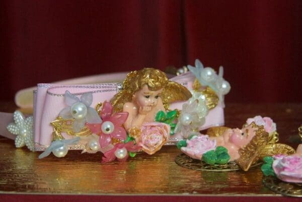 SOLD! 2909 Stunning Hand Painted HCerub Putti BAroque Pink Headband - Image 9