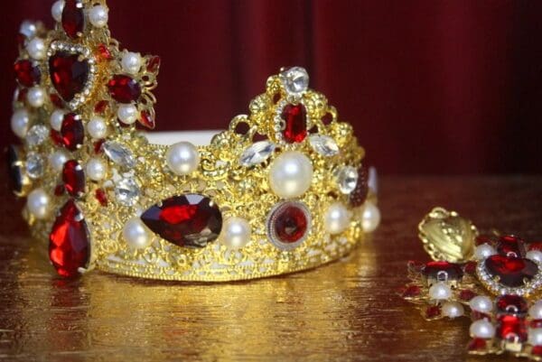 SOLD! 2935 Alta Moda Red Cross Crystal Srunning Pearl Headband Crown - Image 4