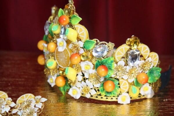 SOLD! 2941 Set Of Lemon Orange Fruit Crown HEadband Plus Earrings - Image 6