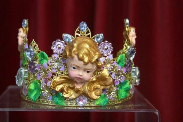 SOLD! 2942 Set Of Hand Painted Cherub Putti Lavender Flower Headband Crown+ Earrings - Image 5