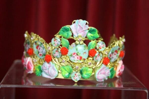 SOLD! 2943 Victorian Cameo Flower Hand Painted Set Headband+ Earrings - Image 3